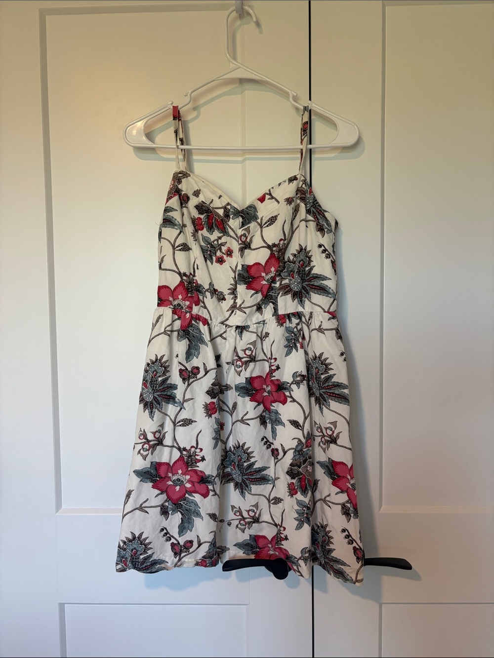 LOFT White Mini Dress with Pink Floral Print